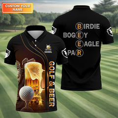 Maxcorners Golf And Beer Custom Men's Golf T-Shirt, Funny Golf Shirt, Gift For Golfers