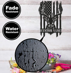 Maxcorners Personalized Vertical American Flag Deer Hunting Metal Sign WITH LED/WITHOUT LED Light Rustic Lodge Wall Decor LM0110