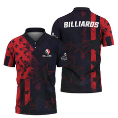 Maxcorners Patriotic Billiards Shirt, Red Black Star American Flag Style Pool Jersey , Sportswear for Billiard Players LM0509