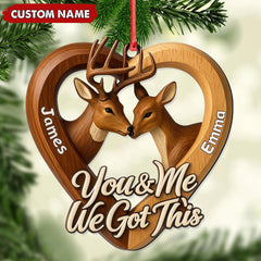 Maxcorners Personalized Couples Deer Christmas Ornament, Custom Heart “You and Me We Got Thisâ€, Custom Name Buck and Doe Gift for Boyfriend Girlfriend MT2411