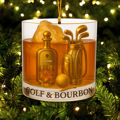 Maxcorners Personalized Golf And Bourbon Ornament, Bourbon Christmas Ornament, Golf Ornament, Golf Decor For Golfer