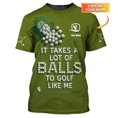Maxcorners Funny Golf Shirt, "It Takes A Lot of Balls To Golf Like Me" Shirts, Custom Name Polos For Golfers