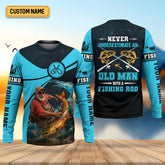 Maxcorners Never Underestimate An Old Man With A Fishing Rod Custom Name UPF Shirts, Men's Fishing Shirt
