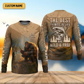 Maxcorners The Best Things In Life Are Wild And Free Custom Name Bigfoot Fishing SPF Shirt For Men, Gift For Fisherman