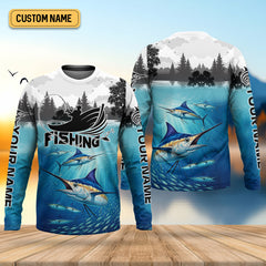 Maxcorners Blue Marlin Fishing SPF Shirt For Men, Performance Fishing Shirts, Gift For Fisherman, Men's Fishing Shirt