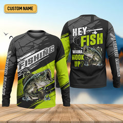 Maxcorners Hey Fish Wanna Hook Up Neon Fishing SPF Shirt For Men, Fishing Gifts For Men, Men's Fishing Shirt