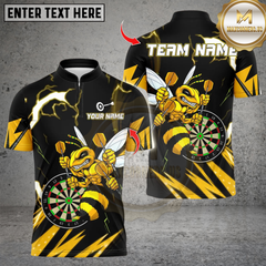 Maxcorners Personalized Name Dart Polo Shirt, Yellow Hornet Power With Thunder Dartboard Design ,Custom Team Shirt for Men, Gift for Darts Players