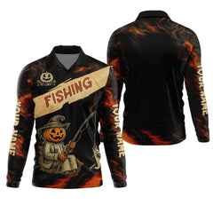Maxcorners Pumpkin Fishing SPF Shirt, Halloween Fishing Men Jersey, Funny Fishing Shirt, Presents For Fishermen