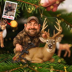 Maxcorners Personalized Hunting Acrylic Christmas Ornament Custom Photo Caricature Gift For Hunters LM0110