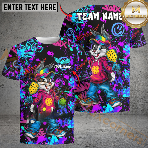 Maxcorners Graffiti Street Style Pickleball Shirt – Dink Responsibly Bunny Edition Personalized Name, Team Name Unisex Shirt