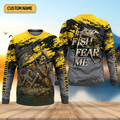 Maxcorners Fish Fear Me Funny Skeleton Fishing UPF Shirts, Men's Fishing Shirts Long Sleeve, Fishing Gifts For Men