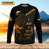 Maxcorners Funny Fishing T-Shirt I Jerk It Every Chance I Get Custom Name UPF Shirts, Men's Fishing Shirt