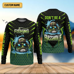 Maxcorners Basshole Funny Fishing Shirt, Camouflage Fishing Shirts, SPF Shirt For Men, Hooded Fishing Shirt