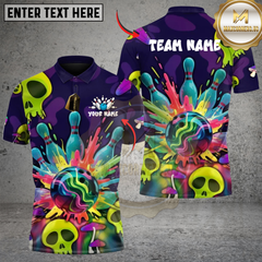 Maxcorners Neon Bowling Skull Personalized Name 3D Unisex Shirt
