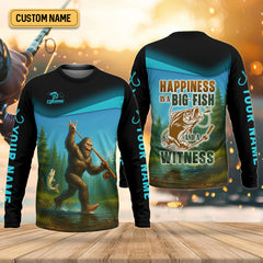 Maxcorners Happiness Is A Big Fish And A Witness Bigfoot Fishing SPF Shirt, Funny Fishing Shirt, Men's Fishing Shirt