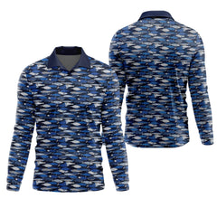 Maxcorners Blue Fish Pattern Performance Fishing Shirts, SPF Shirt For Men, Hooded Fishing Shirt, Fishing Shirts For Men