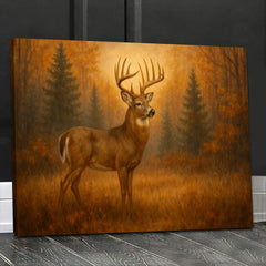 Maxcorners Deer In Autumn Forest Wall Art Canvas – Majestic Buck Hunting Cabin & Lodge Decor