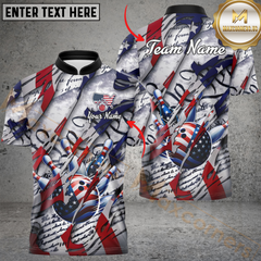 Maxcorners American Patriot Bowling Jersey Customized Name, Team Name 3D Polo Shirt