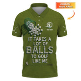 Maxcorners Funny Golf Shirt, "It Takes A Lot of Balls To Golf Like Me" Shirts, Custom Name Polos For Golfers