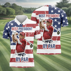Maxcorners Best President By Par Men's Golf Polo Shirt, Funny Trump Shirt, Father's Day Gifts LM2406
