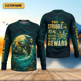 Maxcorners The Struggle Is Real But So Is The Reward Horror Fishing SPF Shirt For Men, Men's Fishing Shirts Long Sleeve