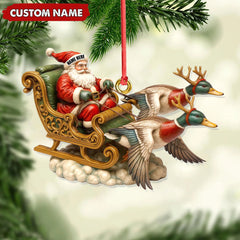 Maxcorners Personalized Santa Sleigh Duck Ornament, Custom Name Christmas Gift for Hunters LM0411