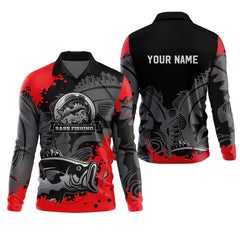Maxcorners Black Red Bass Fishing Tournament Fishing Shirts, SPF Shirt For Men, Gift For Fisherman