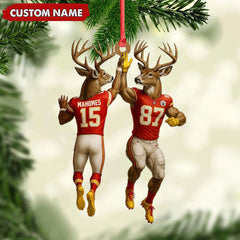 Maxcorners Personalized Football Christmas Ornament, Custom Name Deer Players Red Jersey, Funny Kansas City Football Fan Gift Decoration MT2411