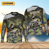 Maxcorners Wishin I Was Fishin Camo Fishing Shirt, Bass Fishing Shirt, SPF Shirt For Men, Presents For Fishermen