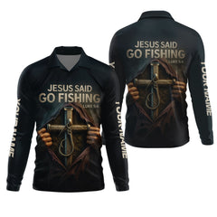 Maxcorners Jesus Said Go Fishing SPF Long Sleeve Shirts, Jesus Fishing Shirt, Fishing Shirts For Men, Fisherman Gift