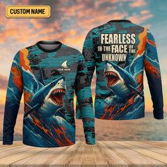 Maxcorners Shark Fishing Shirt, Fearless In The Face Of The Unknown Fishing UPF Shirts, Fishing Gifts For Men