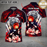 Maxcorners Bowling Shirt White Tiger Red Ball Fire Splash Personalized Name, Team Name 3D Shirt (4 Colors)