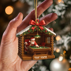 Maxcorners Personalized Santa Playing Billiards Ornament, Custom Pool Table Christmas Ornament, Gift For Billiards Lover