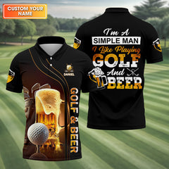 Maxcorners I'm A Simple Man I Like Playing Golf & Beer Custom Funny Golf Polo Shirt, Dad Golf Gifts