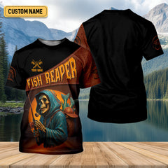 Maxcorners Fish Reaper Horror Fishing SPF Shirt For Men, Fishing Gifts For Men, Men's Fishing Shirt