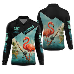 Maxcorners Flamingo Fishing, Hooded UPF Shirt, Funny Fishing Shirt, Men Jersey, Presents For Fishermen