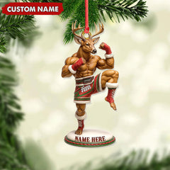 Maxcorners Custom Name Muay Thai Deer Ornament, Funny Boxing Deer Christmas Decoration LM0411