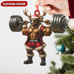 Maxcorners Personalized Acrylic Muscle Deer Christmas Ornament - Custom Weightlifting Holiday Decoration LM0110