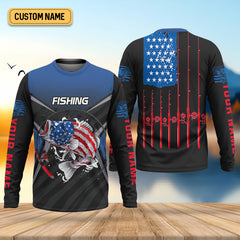 Maxcorners Largemouth Bass Fishing Patriotic Fishing Shirt, SPF Shirt For Men, Presents For Fishermen