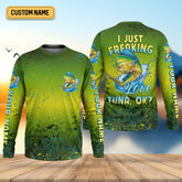 Maxcorners I Just Freaking Love Tuna Custom Name Fishing UPF Shirts, Gift For Fisherman, Men's Fishing Shirt