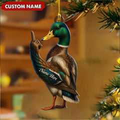 Maxcorners Personalized Funny Duck Fukin' Finger Hunting Acrylic Christmas Ornament Custom Gift for Hunters LM0110