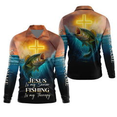 Maxcorners Jesus Is My Savior Fishing Is My Therapy SPF Shirts, Jesus Fishing Shirt, Fishing Shirts For Men