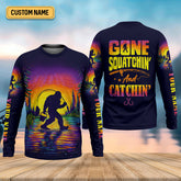 Maxcorners Gone Squatchin And Catching Sunset Fishing UPF Shirts, Funny Fishing Shirt, Sasquatch Fishing Shirts For Men