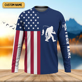 Maxcorners Bigfoot American Flag Patriotic Fishing Shirt, SPF Shirt For Men, Gift For Fisherman, Fishing Shirts For Men