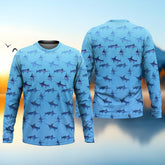 Maxcorners Swordfish Pattern Blue Fishing Shirt, Cute Fishing Outfits, SPF Shirt For Men, Men's Fishing Shirt
