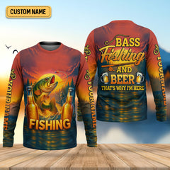 Maxcorners Bass Fishing And Beer That's Why I'm Here SPF Shirt For Men, Fishing Gifts For Men, Custom Fishing Shirts