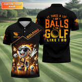 Maxcorners It Takes a Lot of Balls to Golf the Way I Do Custom Men's Golf Polo Shirt, Funny Golf Shirt, Dad Golf Gift