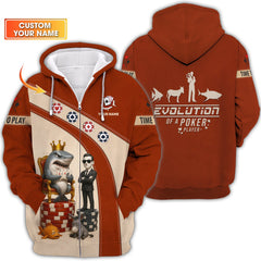 Maxcorners Poker T Shirt, Evolution of a Poker Player Tee Custom Funny Shark & Donkey DesignLM1009