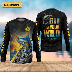 Maxcorners Find Your Wild Swordfish Fishing SPF Shirt For Men, Gift For Fisherman, Men's Fishing Shirt