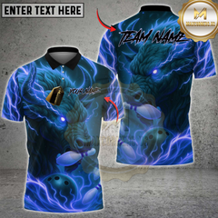 Maxcorners Bowling Fire Bull Flaming Pins Multicolor Customized Name, Team Name 3D Shirts